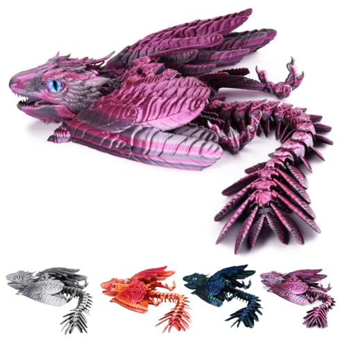 Hqroidd 3D-gedruckter Drache mit Flügeln, beweglicher Drache, 3D-gedruckter Drache, Fidget-Spielzeug, Heimdekoration, Vatergeschenke, Geburtstagsdekorationen (lila) von Hqroidd