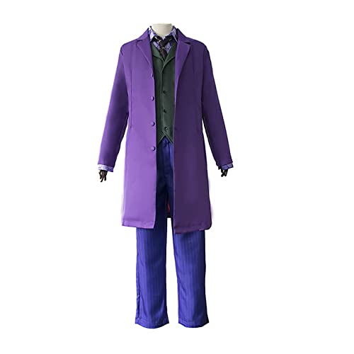 Hqroidd Joker-Kostüm, Clown-Kostüm, Ritter, Cosplay-Outfit, violetter Mantel, Hemd, Weste, Deluxe-Anzug für Erwachsene, Halloween-Zubehör, Joker-Anzug, S von Hqroidd