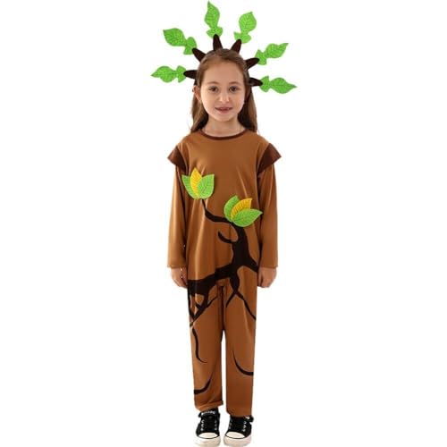 Hrippy Pflanzen Cosplay Kostüm Brauner Baum Kostüm Set Blatt Stirnband Kinder Party Kostüm Rollenspiel Outfits Halloween Zubehör von Hrippy
