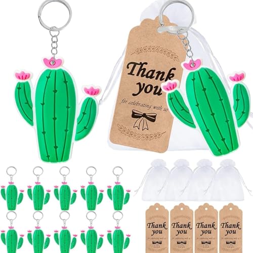 Hrlace Kaktus-Schlüsselanhänger mit Dankesanhänger & Goodie Bags Kaktus-Partygeschenke Keychains Hang Bag Accessories für Mexikanische Mottoparty, Erntedankfest, Babyparty, Geburtstag 12 Stück von Hrlace