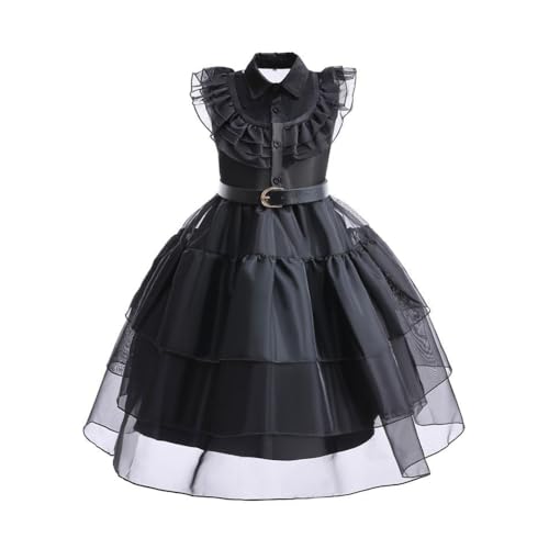 Hrlace Wednesday Kostüm kinder Mädchen Wednesday Kostüm Kleid Schwarz Kleid Mädchen Damen Halloween kostüm Mittwoch Karneval Kostüm-Outfits für Cosplay Party Fasching Karneval Halloween A 160cm von Hrlace