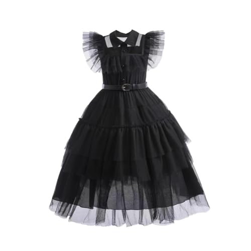 Hrlace Wednesday Kostüm kinder Mädchen Wednesday Kostüm Kleid Schwarz Kleid Mädchen Damen Halloween kostüm Mittwoch Karneval Kostüm-Outfits für Cosplay Party Fasching Karneval Halloween C 130cm von Hrlace