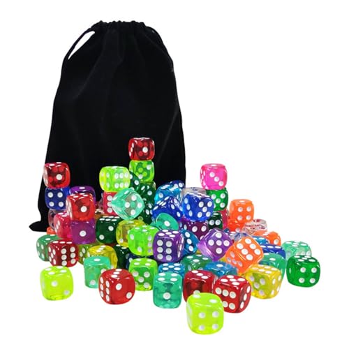 100pcs Brettspiel Würfel Mit Speichertasche Farbenfrohes Spiel 14mm Sechs Seiten Dices Kids Lernressource Dotted Zices von Hrtyvhin