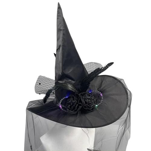 Coole Hexenhut Tüll Für Frauen Männer Teenager Für Halloween Party Leuchten Reine Retro Wizard Cosplay von Hrtyvhin