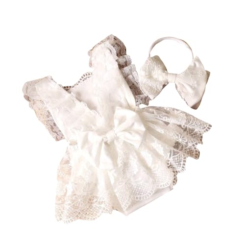 Hrtyvhin Baby Girls Photoshoots Outfit Trendy Bowknot Decor Spitze Strampler Und Passendes Stirnband Modische Fotografie Requisiten von Hrtyvhin