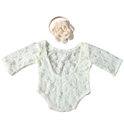 Hrtyvhin Spitzenblumenkleidung Und Kopfstücksfoto Requisiten Für 0-1 Monate Baby Neugeborene Fotografie Kostüm Fotoshooting Accessoire 2pcs von Hrtyvhin