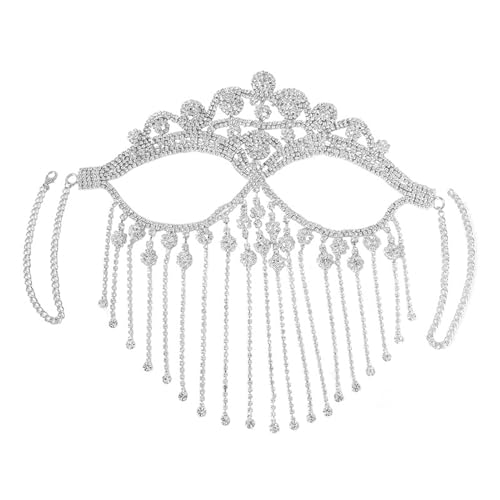 Hrtyvhin Strasssteine ​​Tassels Veil Maske Vollgesicht Frauen Kette Gesichtsmaske Masquerade Tanzpartys Auftritte Gesichtsbehörde Accessoire von Hrtyvhin