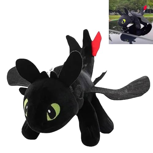 Cars Kuscheltier,Dragon Plüschpuppe Black, Zahnlose Kleine Drachen Plüsch Spielzeug Puppe Mit Saugnäpfen, Verwendet Für Helm, Auto, Motorrad Dach Schiebedach Dekoratio,20cm,Black von Hryx