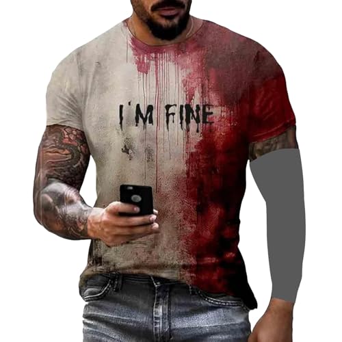 Herren Halloween Problem gelöst T-Shirt I'm Fine T-Shirt Blut Kurzarm Shirt Fleck Hand Blut Splash T-Shirts Halloween T-Shirt Problem gelöst Halloween T-Shirt Blutiges Shirt Lustiges Halloween Shirt A von HshDUti