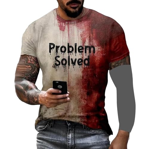 Herren Halloween Problem gelöst T-Shirt I'm Fine T-Shirt Blut Kurzarm Shirt Fleck Hand Blut Splash T-Shirts Halloween T-Shirt Problem gelöst Halloween T-Shirt Blutiges Shirt Lustiges Halloween Shirt B von HshDUti