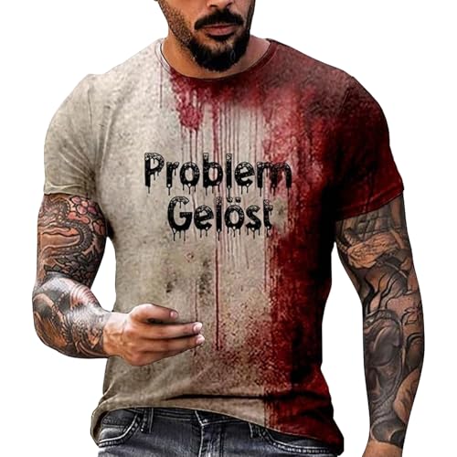 Herren Halloween Problem gelöst T-Shirt I'm Fine T-Shirt Blut Kurzarm Shirt Fleck Hand Blut Splash T-Shirts Halloween T-Shirt Problem gelöst Halloween T-Shirt Blutiges Shirt Lustiges Halloween Shirt C von HshDUti