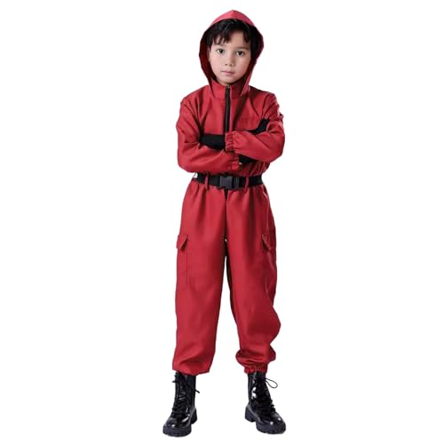 HshDUti Squids Kostüme Kinder Spiel 2 Rollenspiel Kostüm für Erwachsene Junge Mädchen Rot Verkleidung Kostüm Outfits Squids Kostüm Karneval Kostüm Cosplay Overall Set Bodysuit Rot Kinder 10-12 Jahre von HshDUti