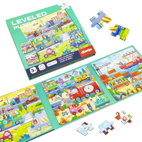 Hshenjhu Kinderpuzzle, 3-in-1 Magnetische Puzzle für Kinder, 25-30-42 Teile Verkehr Kinderpuzzle, Reisespiele Kinder Lernspielzeug für Kinde Lernmagnet-Geschenk für den Roadtrip Flugzeug von Hshenjhu