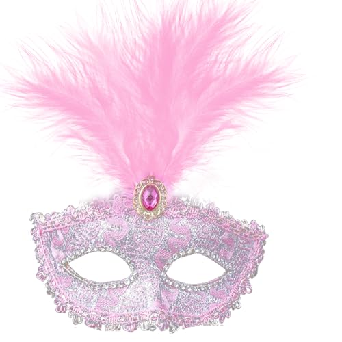 Hshenjhu Venezianische Maske, Maskerade Augenmaske, Feder Spitzen Maskenmaske, Rosa Edelstein Spitze Masken Damen für Fasching Maskenball Karneval Abendkleid Party Hochzeit Halloween Kostümzubehör Hshenjhu Venezianische Maske, Maskerade Augenmaske, Feder Spitzen Maskenmaske, Rosa Edelstein Spitze Masken Damen für Fasching Maskenball Karneval Abendkleid Party Hochzeit Halloween Kostümzubehör von Hshenjhu