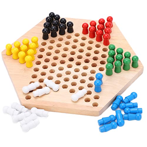 Buntes Chinesisches Schachbrett 24×21×4 Chinesische Dame, Buntes Chinesisches Dame-Brettspiel aus Holz für Erwachsene, Familien-Dame, Hölzernes Chinesisches Dame-Brettspielset von Hspemo