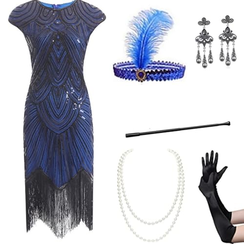 Anna Kostüm Damen, 20er Jahre Accessoires Silvester Outfit Kostüm Damen Party Outfit Vintage Mafia Kostüm Charleston Kleid 20er Jahre Flapper Kleid mit Pailletten Gatsby Accessoires Faschingskostüme von Hsternexy