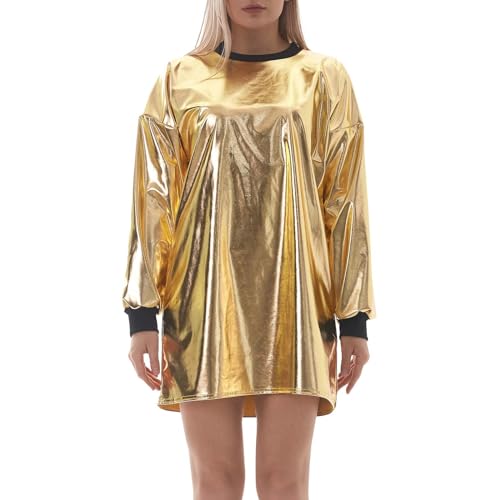 Astronaut, Alien Kostüm Damen Space Girl Kleid mit Glänzend Metallic Kleid Lederkleid Weltall Astronauten Kostüm Wetlook Clubwear Halloween Karneval Fasching Party Outfits von Hsternexy