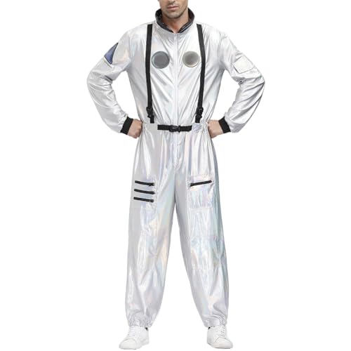 Astronaut Costume, Raumfahrer Kostüm Herren Astronauten Kostüm Erwachsene Alien Kostüm Damen Silber Space Kostüm Damen Body Karneval Kostüm Damen Astronaut Spaceman Kostüm von Hsternexy