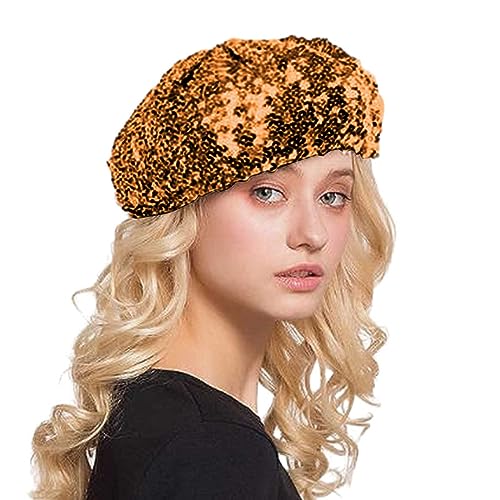 Damen Baskenmütze mit Glitzernden Pailletten Mütze Glänzende Mädchen Mütze Damen Glitzer Tanzhüte für Party Clubwear Cosplay Faschingsmütze Hippie Accessoires Silber Beret Disco Hut von Hsternexy