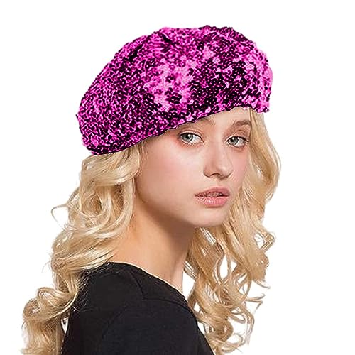 Damen Baskenmütze mit Glitzernden Pailletten Mütze Glänzende Mädchen Mütze Damen Glitzer Tanzhüte für Party Clubwear Cosplay Faschingsmütze Hippie Accessoires Silber Beret Disco Hut von Hsternexy