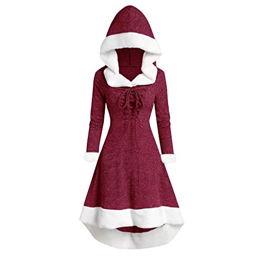 Hsternexy Weihnachten Santa Claus Umhang mit Kapuze, Rote Samt Weihnachtsmantel Cape Kleid, Rotkäppchen Weihnachtsfrau Kostüm, Miss Santa Claus Kapuzenponcho Party Kleid Outfit für Erwachsene von Hsternexy