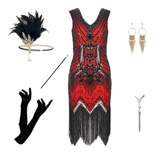 Karnevalskostüm Damen, 20er Jahre Accessoires Silvester Outfit Damen Party Outfit Vintage Mafia Kostüm Charleston Kleid 20er Jahre Flapper Kleid mit Pailletten Gatsby Accessoires Faschingskostüme von Hsternexy