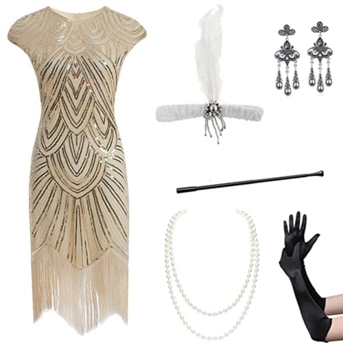 Silvester Outfit, 20er Jahre Accessoires Paillettenkleid Kostüm Damen Silvester Outfit Party Outfit Gatsby Accessoires Vintage Mafia Kostüm Charleston Kleid 20er Jahre Flapper Kleid mit Pailletten von Hsternexy