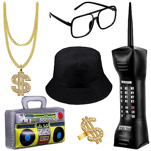 Hsthe Sea Hip Hop Kostüm Kit enthält Golden Baseball Cap Aufblasbare Boombox Faux Gold Kette 80er Jahre 90er Jahr Rapper Zubehör, Cool Rapper Outfits Kostümzubehör von Hsthe Sea