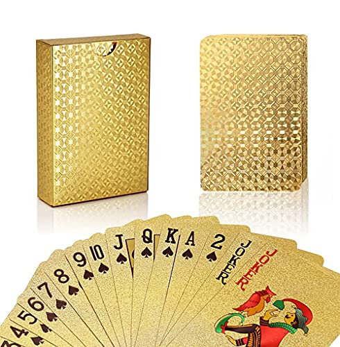 Hsthe Sea wasserdichte Spielkarten, Coole Plastikspielkarten, wasserdichte Spielkarten, Plastikspielkarten, Pokerspiel, Familienpartyspiel, Spielkarten für Kinder und Erwachsene, Gold (1 Karte) von Hsthe Sea