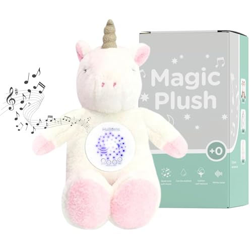 HuBorns - Kuscheltier Spieluhr Baby Einschlafhilfe mit Sternenhimmel Projektor Baby, White Noise Machine Baby Perfekt für Babygeschenk, Kuscheltier Baby mit 15 Schlafliedern als Einschlafhilfe Babys von HuBorns