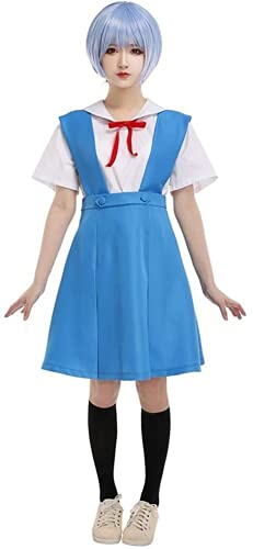 HuSang Damen Ayanami Rei Cosplay Kostüm Senior High School Uniform Blau für Halloween (Blau, XX-Large) von HuSang