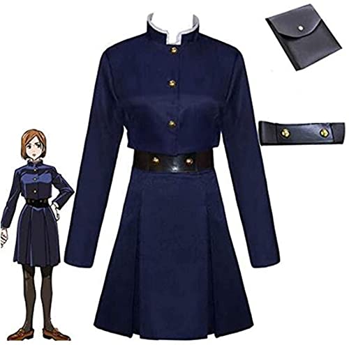 HuSang Jujutsu Kaisen Kugisaki Nobara Cosplay Kostüm Anime Schuluniform Outfit mit Gürtel für Halloween Weihnachten (Blau, X-Large) von HuSang