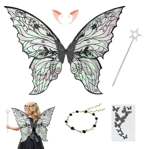HuaMuDM Feenflügel Kostüm,Prinzessinnenflügel,Flügel Fee,Schmetterlingsflügel Kostüm,Schmetterlingsflügel mit Elfenöhren,Fee Stirnband und Sterne Feenstäbe fürfür Fasching oder Feen-Mottopartys HuaMuDM Feenflügel Kostüm,Prinzessinnenflügel,Flügel Fee,Schmetterlingsflügel Kostüm,Schmetterlingsflügel mit Elfenöhren,Fee Stirnband und Sterne Feenstäbe fürfür Fasching oder Feen-Mottopartys von HuaMuDM