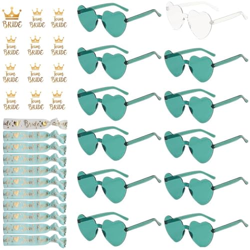 HuaMuDM Jga Brille Team,Herz Sonnenbrille, Party Sonnenbrille Team Bride, Hippie Herzförmige Brille, JGA Partybrillen Bride Herz Brillen, Bride to be Herz Brille Set (E) von HuaMuDM