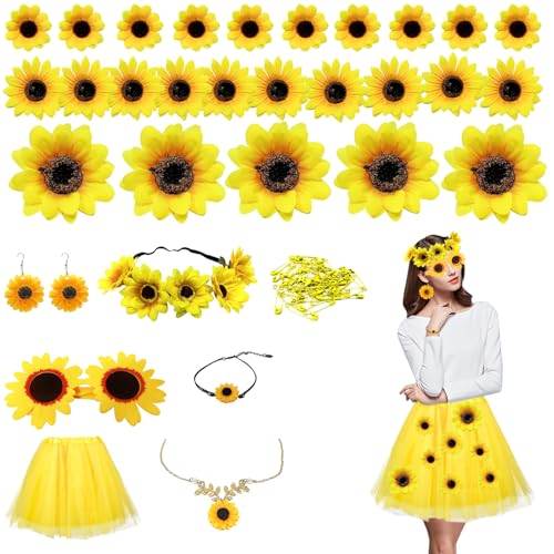 Damen Sonnenblumen Kostüm,Sonnenblumen Kostüm Accessoires Set,Sonnenblumen Kostüm Damen, Blumen Kostüm Damen, Sonnenblumen Kostüm, Sonnenblumen Kostüm Damen, für Karneval Halloween Fasching Mottoparty von HuaMuDM