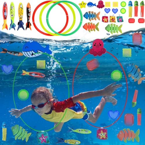 HuaMuDM Tauchspielzeug Kinder Set, Tauchringe, Tauchtiere, Tauchtorpedo, Tauchspielzeug, Schwimmenspielzeug Tauchringe, Wasserspielzeug, Tauchring, Kinder Tauchring Unterwasser, Pool Spielzeug von HuaMuDM