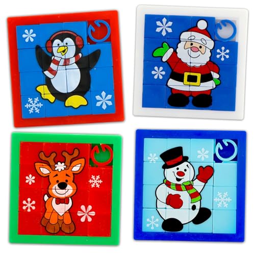 4 Stück Schiebepuzzle Kinder,Schiebe Puzzle als Kleinigkeiten für Adventskalender,Adventskalender Füllung kinder,Motive enthält - Weihnachtsmann, Schneemann, Elch und Pinguin,Weihnachten Geschenke von Huahuanghui