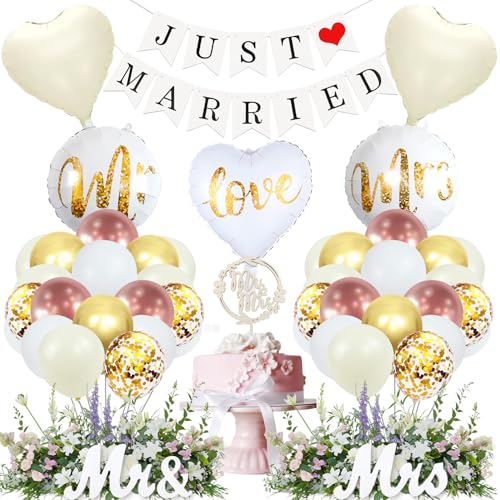 48 Stück Luftballons Hochzeit,Just Married Girlande Deko,Mr & Mrs Deko Hochzeit,Hochzeitsdeko Gartenparty mit Cake Topper Folienballon für Rustikal Party Brautdusche Wedding 48 Stück Luftballons Hochzeit,Just Married Girlande Deko,Mr & Mrs Deko Hochzeit,Hochzeitsdeko Gartenparty mit Cake Topper Folienballon für Rustikal Party Brautdusche Wedding von Huahuanghui