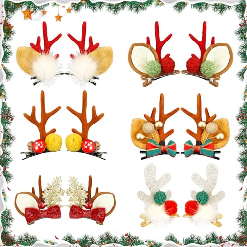 6 Paare Haarklammern Weihnachten Haarspangen Haarschmuck Rentier Geweih Haarnadeln Niedliche Elchgeweih Haarclips Kopfbedeckungen Weihnachten Für Kinder,Mädchen,Damen(6 Stile) von Huahuanghui