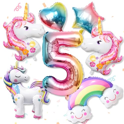 7 Stück Rosa Luftballon Einhorn Geburtstagsdeko 5 Jahre Mädchen 3D Einhorn Stehender Folienballon Kindergeburtstag Party Deko Mit Zahl 5/Regenbogen/Stern/Herz Für Einhorn Thema Festival Party 7 Stück Rosa Luftballon Einhorn Geburtstagsdeko 5 Jahre Mädchen 3D Einhorn Stehender Folienballon Kindergeburtstag Party Deko Mit Zahl 5/Regenbogen/Stern/Herz Für Einhorn Thema Festival Party von Huahuanghui