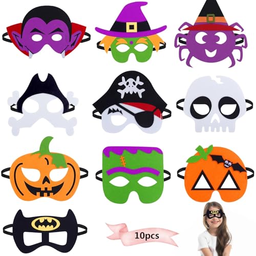 Huahuanghui 10ST Halloween Kinder Cosplay Masken Set,Halloween Filzmaske,Cartoon Kürbisgeist,Fledermaus,Vampir,Hexen,Pirat,Skelett Cosplay Masken für Maskerade/Kindergeburtstag/Halloweenparty Huahuanghui 10ST Halloween Kinder Cosplay Masken Set,Halloween Filzmaske,Cartoon Kürbisgeist,Fledermaus,Vampir,Hexen,Pirat,Skelett Cosplay Masken für Maskerade/Kindergeburtstag/Halloweenparty von Huahuanghui