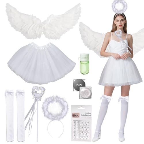 Huahuanghui Engel Kostüm Damen Set,Engelsflügel mit Heiligenschein Und Zauberstab, Tüllrock,Engel und Teufel Flügel Kostüm Damen,für Halloween Karneval Cosplay Party Fasching Kostümparty Verkleidung Huahuanghui Engel Kostüm Damen Set,Engelsflügel mit Heiligenschein Und Zauberstab, Tüllrock,Engel und Teufel Flügel Kostüm Damen,für Halloween Karneval Cosplay Party Fasching Kostümparty Verkleidung von Huahuanghui