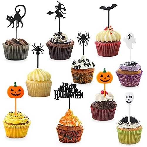 Kunststoff Halloween Picks,100 Stücke,Halloween Kuchendeko Picks,Kuchenaufsätze,Halloween Papier Cupcake Topper,Plastic Halloween Picks,food picks,Wrapper Topper for Halloween Cupcake Dekorationen von Huahuanghui