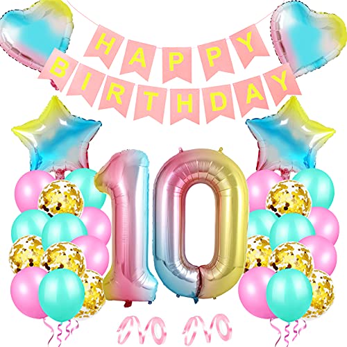 Luftballon 10 Geburtstag Bunte, Kindergeburtstag Deko balloon Set, Happy Birthday Banner Luftballons, Geburtstagsdeko 10 Jahr Mädchen, Bunt Folienzahlen Ballons 10, Deko für Mädchen Junge Regenbogen Luftballon 10 Geburtstag Bunte, Kindergeburtstag Deko balloon Set, Happy Birthday Banner Luftballons, Geburtstagsdeko 10 Jahr Mädchen, Bunt Folienzahlen Ballons 10, Deko für Mädchen Junge Regenbogen von Huahuanghui