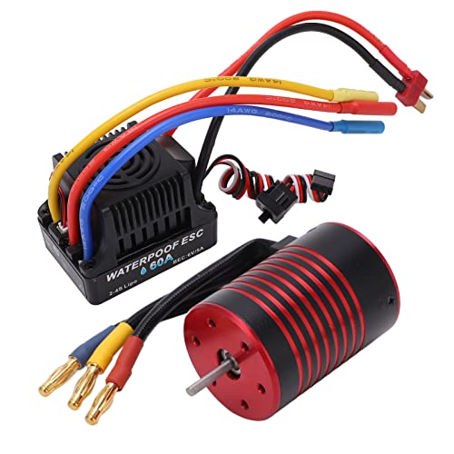 Huairdum Bürstenloser Motor-ESC-Combo, 4-poliger Rotor, CNC-Aluminiumgehäuse, T-Stecker, Mehrfacher Schutz, Wasserdichter Bürstenloser Motor-Combo für 1/10 RC-Car (2300KV) von Huairdum