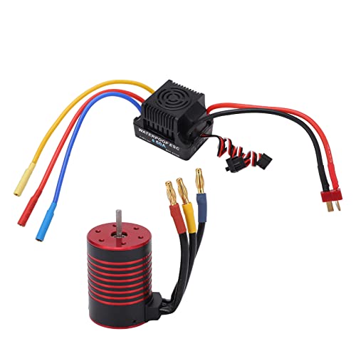 Huairdum Bürstenloser Motor-ESC-Combo, 4-poliger Rotor, CNC-Aluminiumgehäuse, T-Stecker, Mehrfacher Schutz, Wasserdichter Bürstenloser Motor-Combo für 1/10 RC-Car (3100KV) von Huairdum