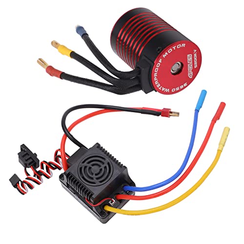 Huairdum Bürstenloser Motor-ESC-Combo, 4-poliger Rotor, CNC-Aluminiumgehäuse, T-Stecker, Mehrfacher Schutz, Wasserdichter Bürstenloser Motor-Combo für 1/10 RC-Car (5200KV) von Huairdum