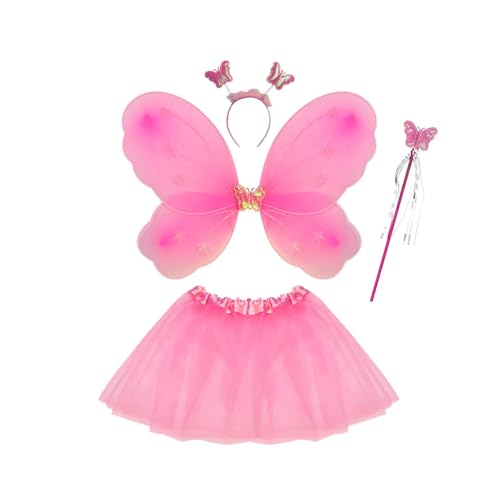 4 Pcs Feen kostüm Kinder für Mädchen, Feenflügel Kinder Schmetterling Kostüm Mädchen, Schmetterlingsflügel Kinder Tutu Zauberstab und Haarreifen, Fee Kostüm Damen Schmetterling Flügel, Blau von Huamengyuan