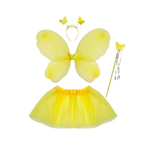 4 Pcs Feen kostüm Kinder für Mädchen, Feenflügel Kinder Schmetterling Kostüm Mädchen, Schmetterlingsflügel Kinder Tutu Zauberstab und Haarreifen, Fee Kostüm Damen Schmetterling Flügel, Blau von Huamengyuan