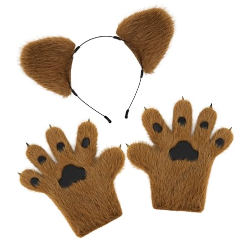 Bär Cosplay Kostüm Set für Halloween, Karneval & Festivals – Weißer Bär Kostüm mit Faux-Fur, Ohren Stirnband und Kapuze für Männer, Frauen & Kinder, Perfekt für Kostümparty und Geburtstagsfeier von Huamengyuan